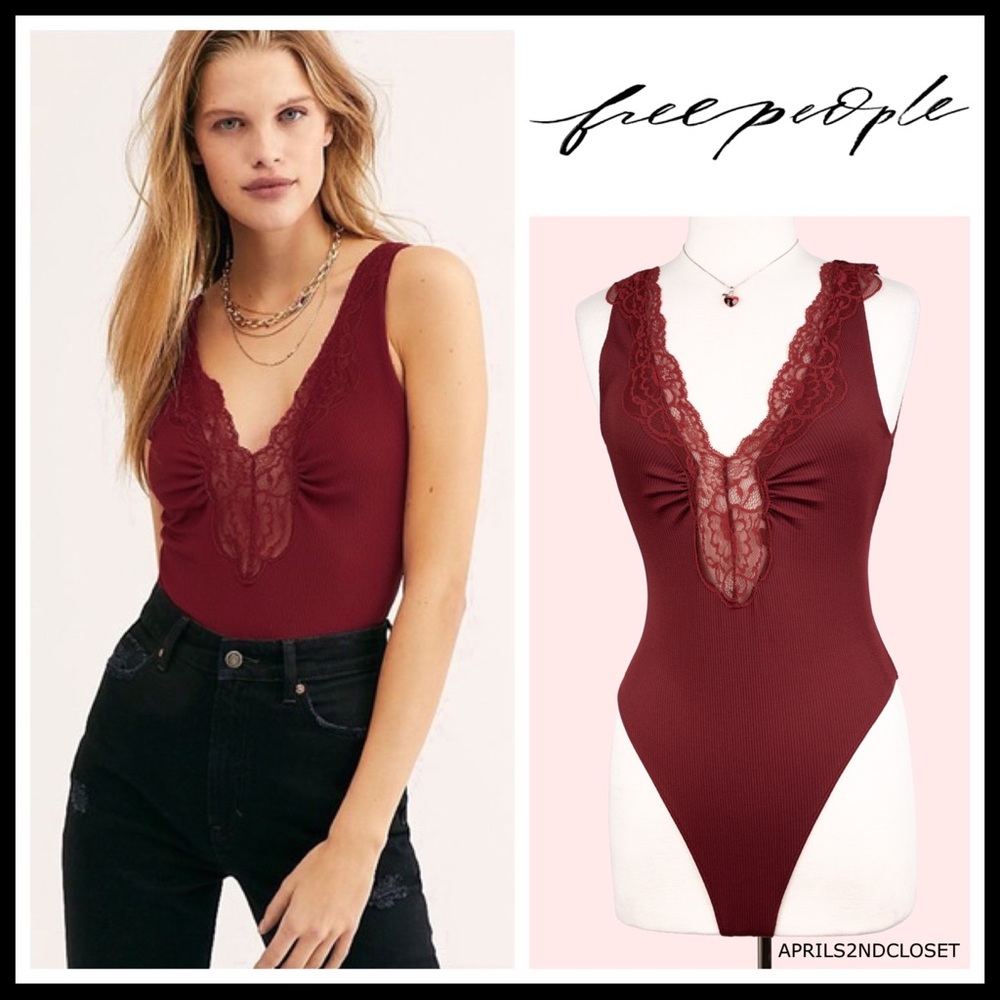 FREE PEOPLE BOHO BODYSUIT LACE KNIT TOP TEE A2C - Picture 1 of 16
